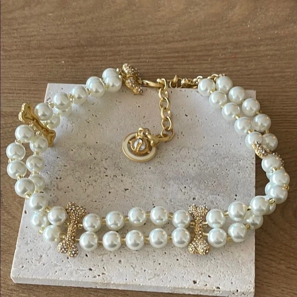 Vivienne Westwood Pearl Choker Bone Detail Gold Orb Necklace Bracelet Adjustable